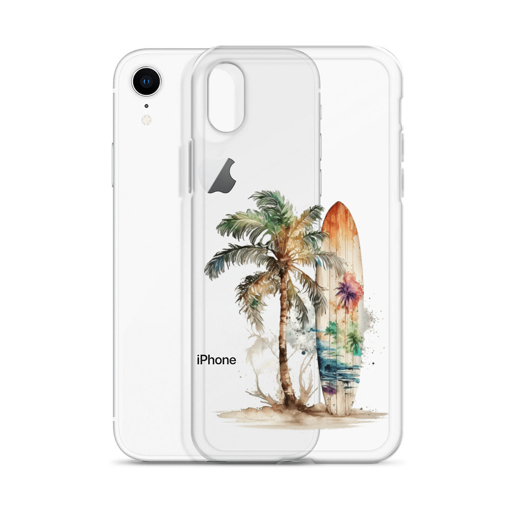 Clear Case for iPhone® Palm Tree & Surf Board