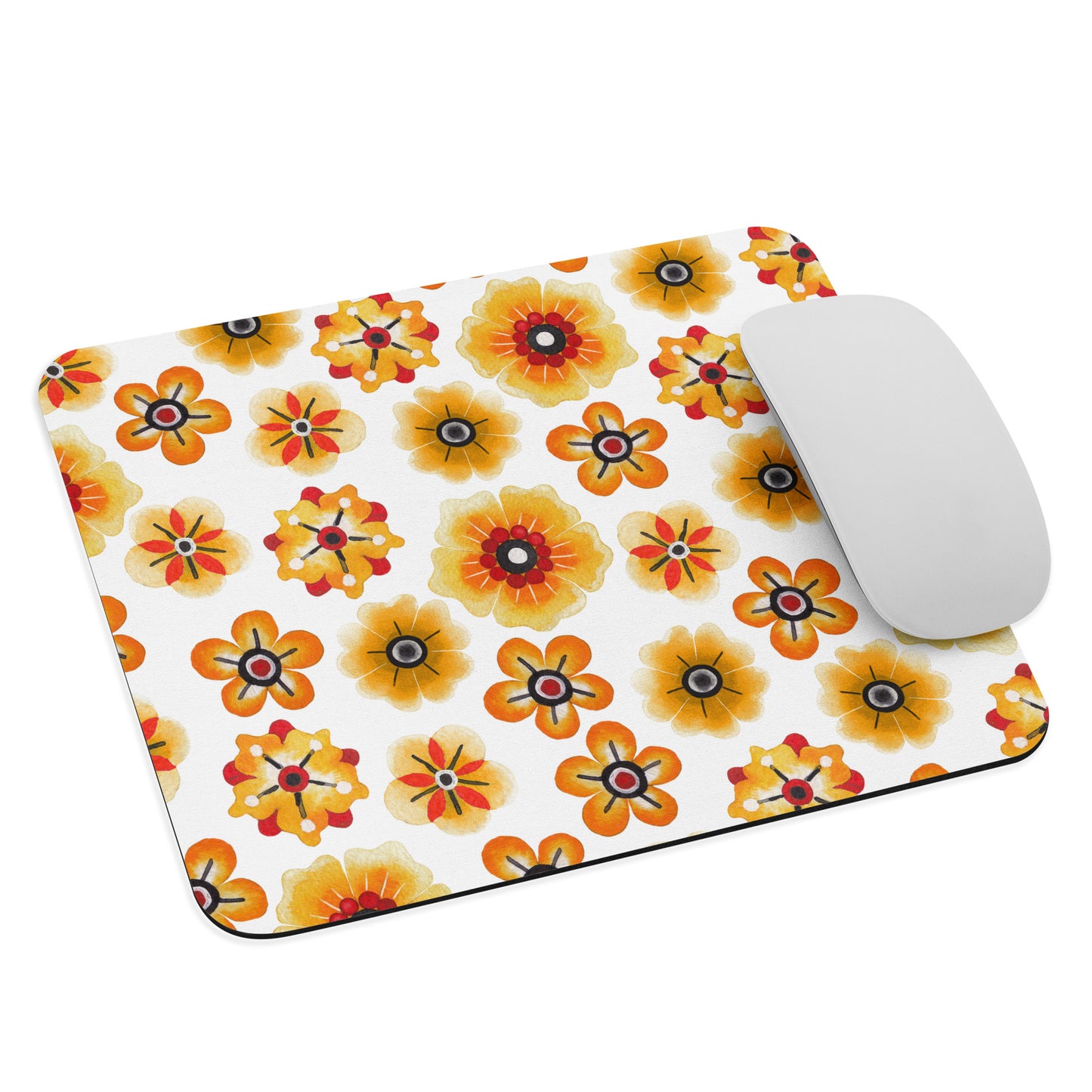 Mouse pad Orange Retro Flowers