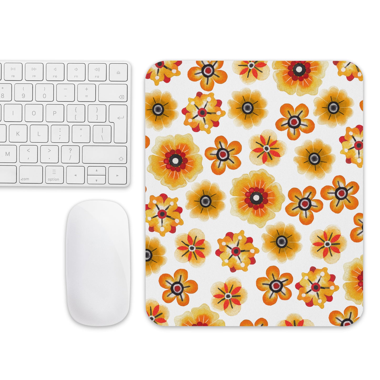 Mouse pad Orange Retro Flowers