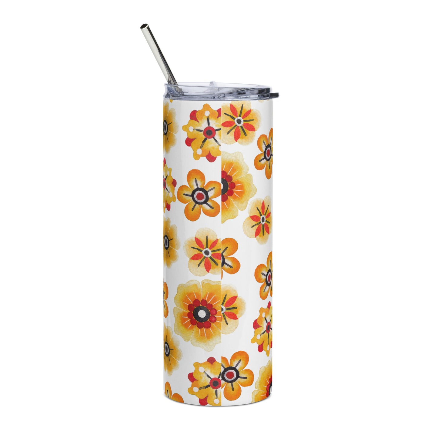 Stainless steel tumbler Flowers Orange