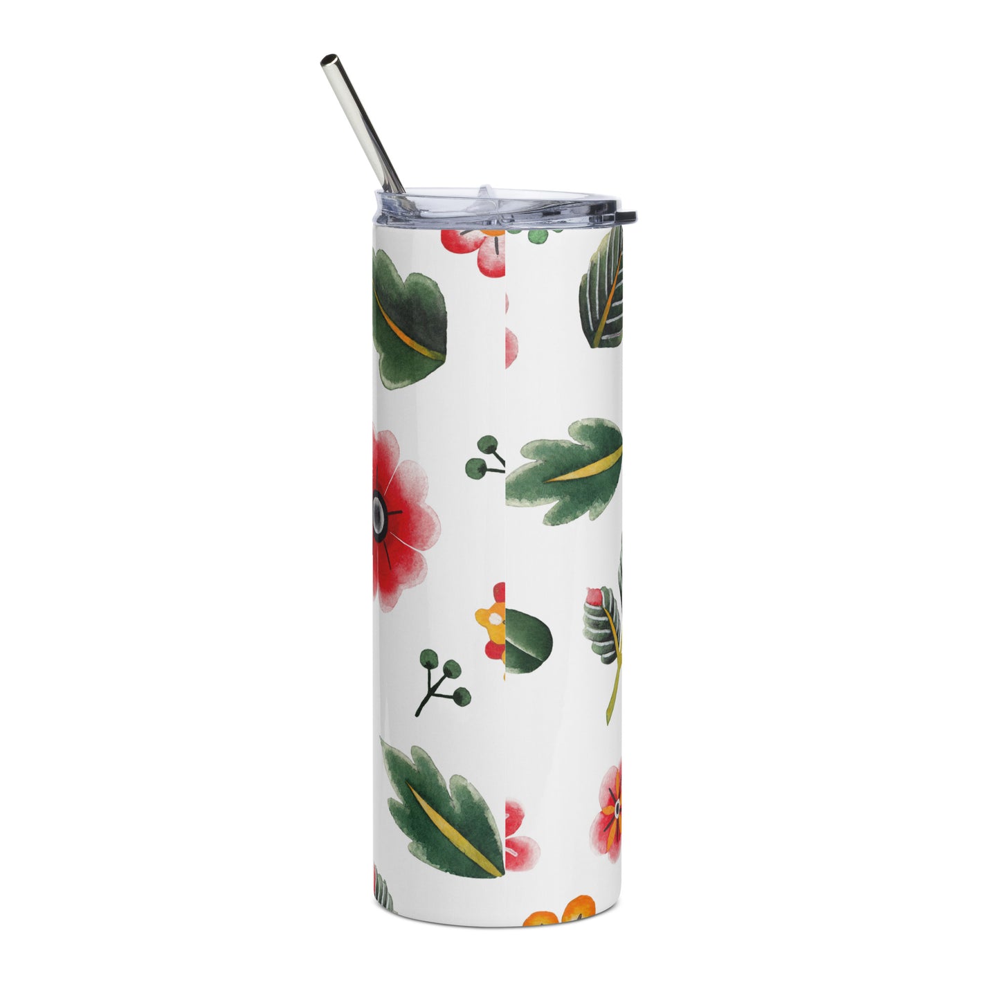Stainless steel tumbler Colorful Flowers Orange and Pink