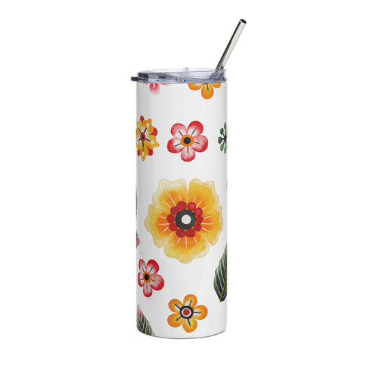 Stainless steel tumbler Colorful Flowers Orange and Pink