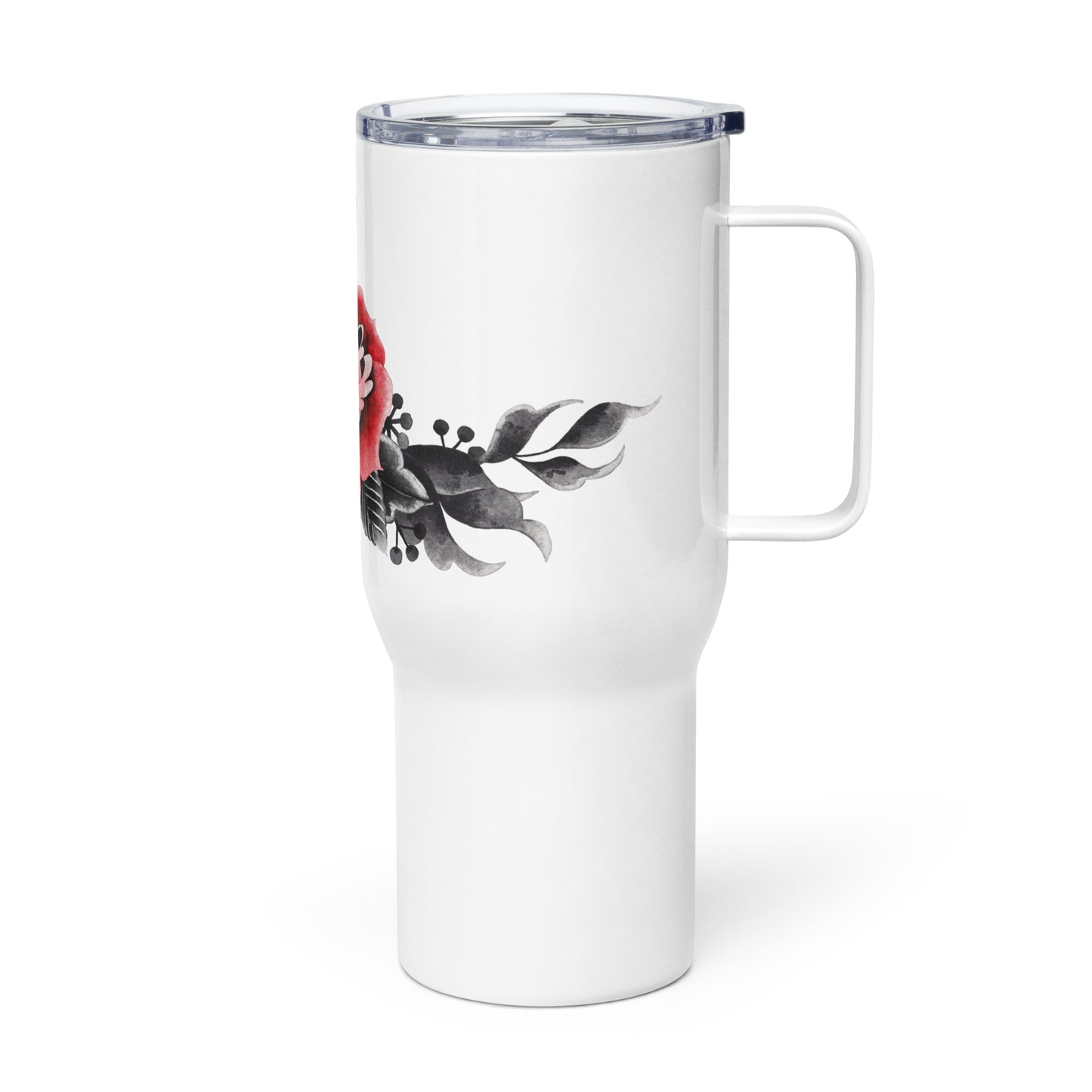 Travel mug with a handle Red & Black Flower