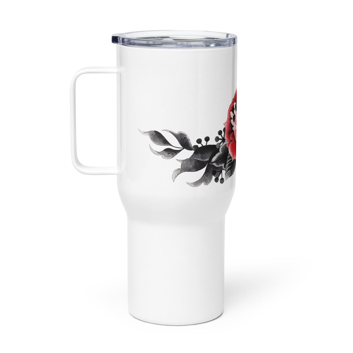 Travel mug with a handle Red & Black Flower
