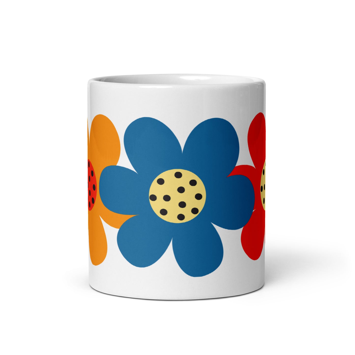 White glossy mug Retro Flowers