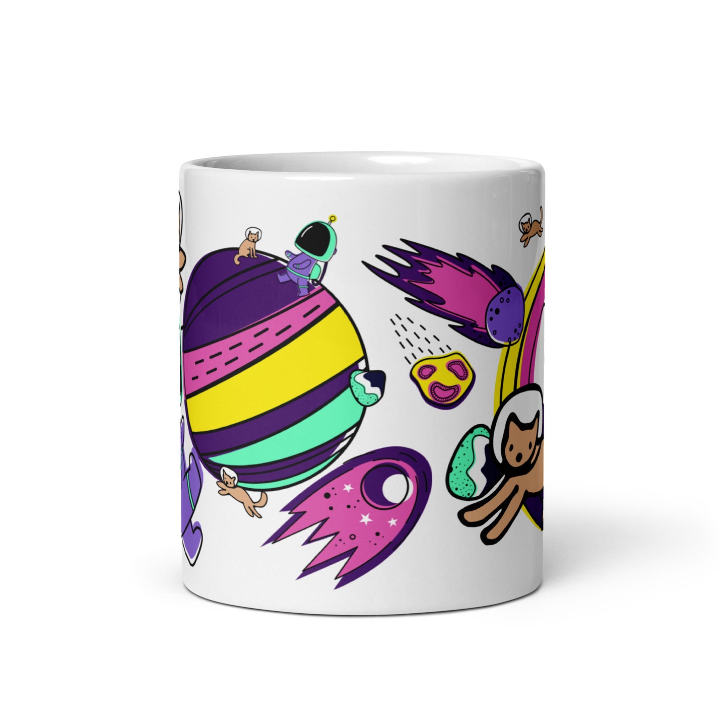 White glossy mug Cats in Space