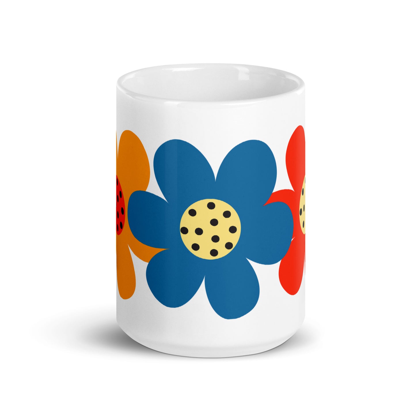 White glossy mug Retro Flowers