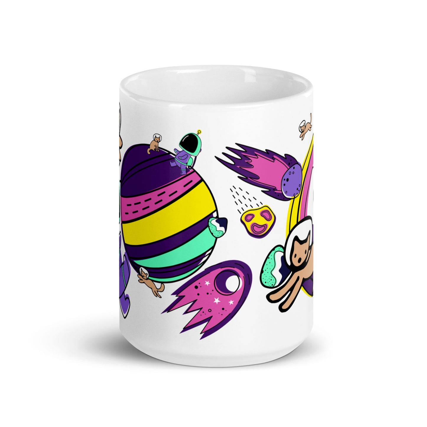 White glossy mug Cats in Space