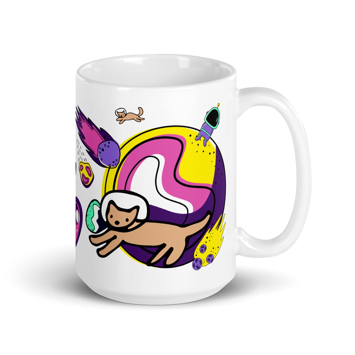 White glossy mug Cats in Space