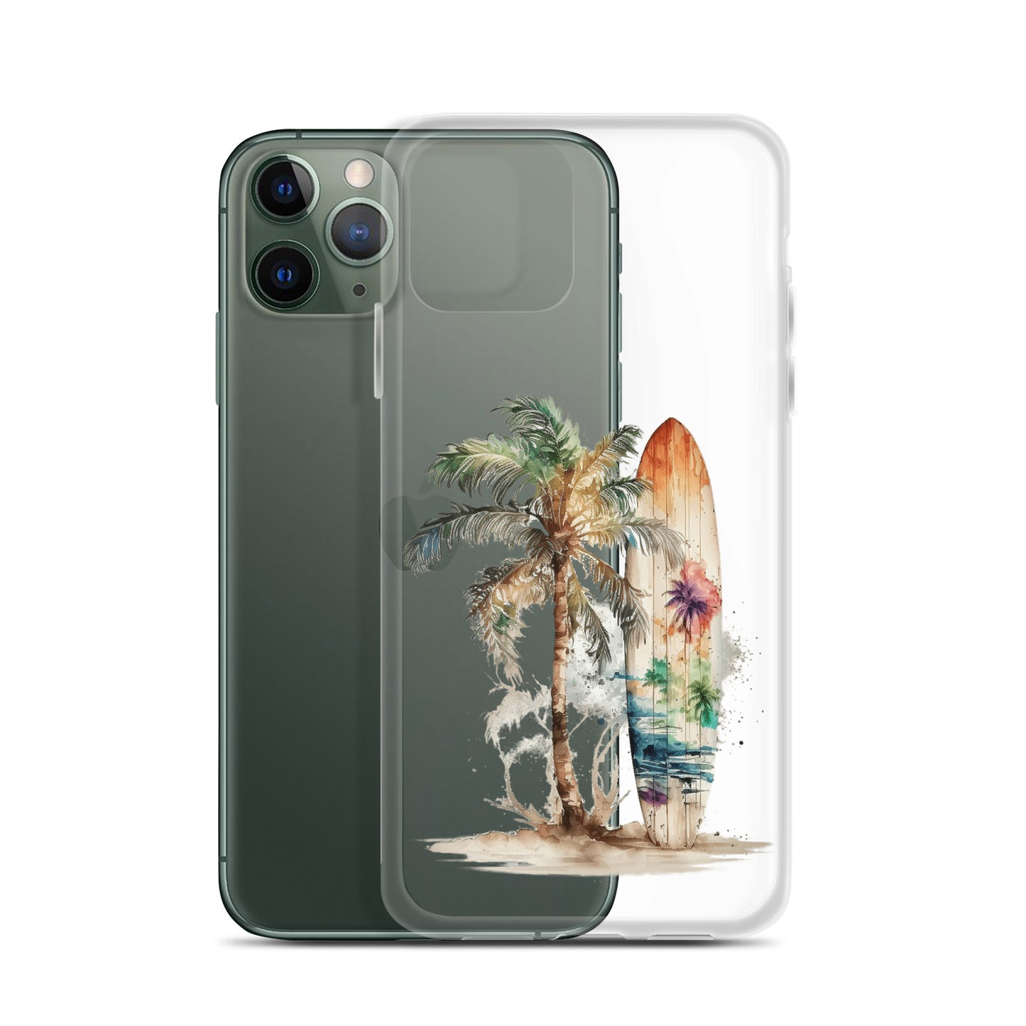 Clear Case for iPhone® Palm Tree & Surf Board