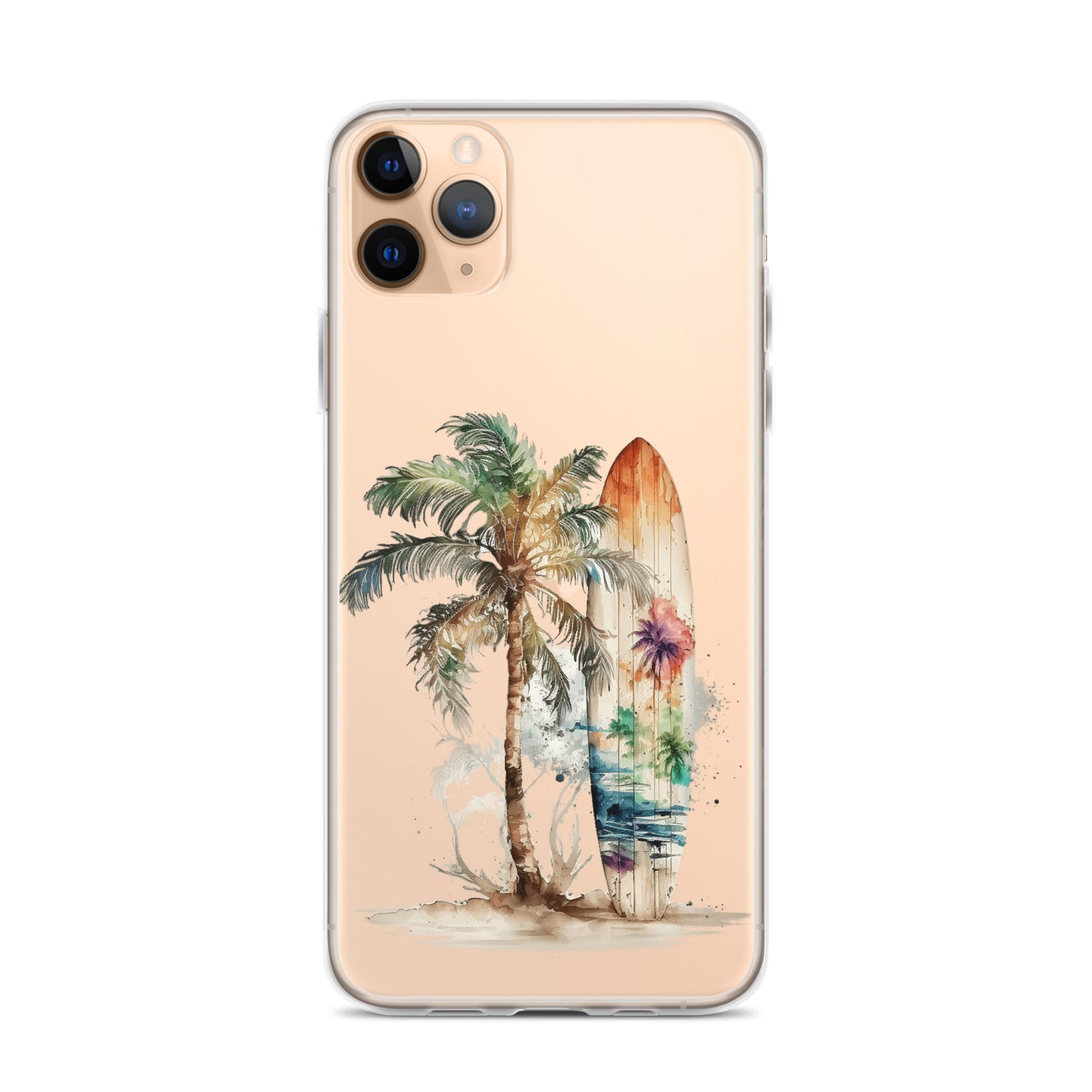 Clear Case for iPhone® Palm Tree & Surf Board