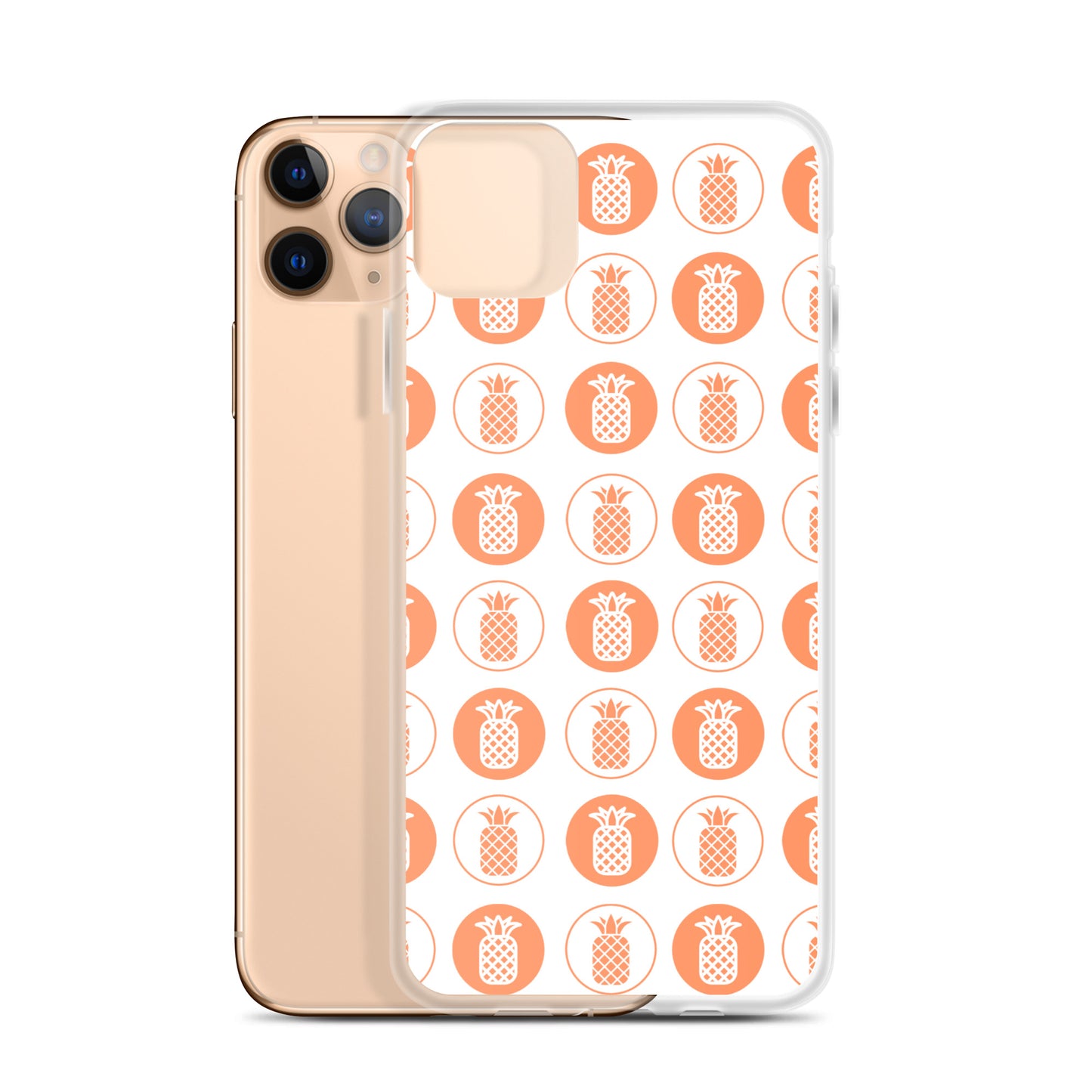 Clear Case for iPhone® Pineapple Repeat Orange on White