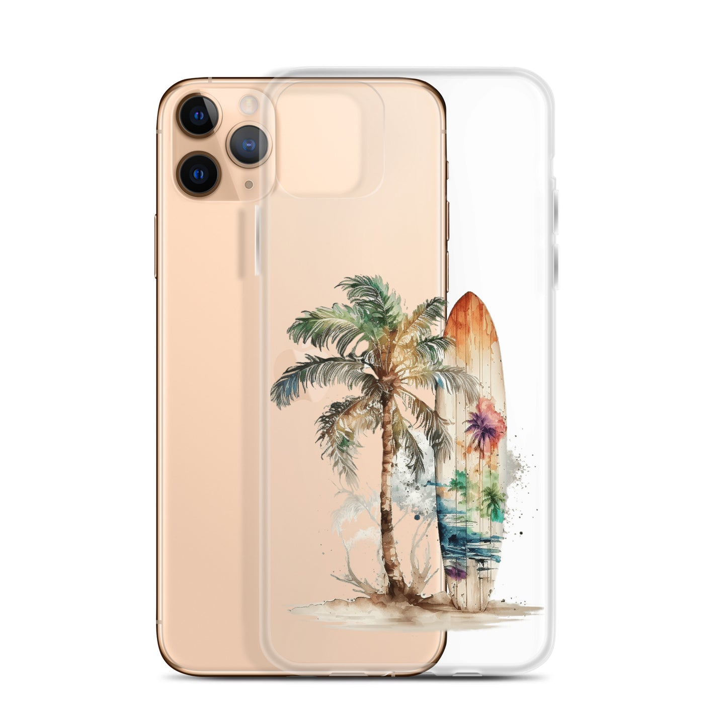 Clear Case for iPhone® Palm Tree & Surf Board