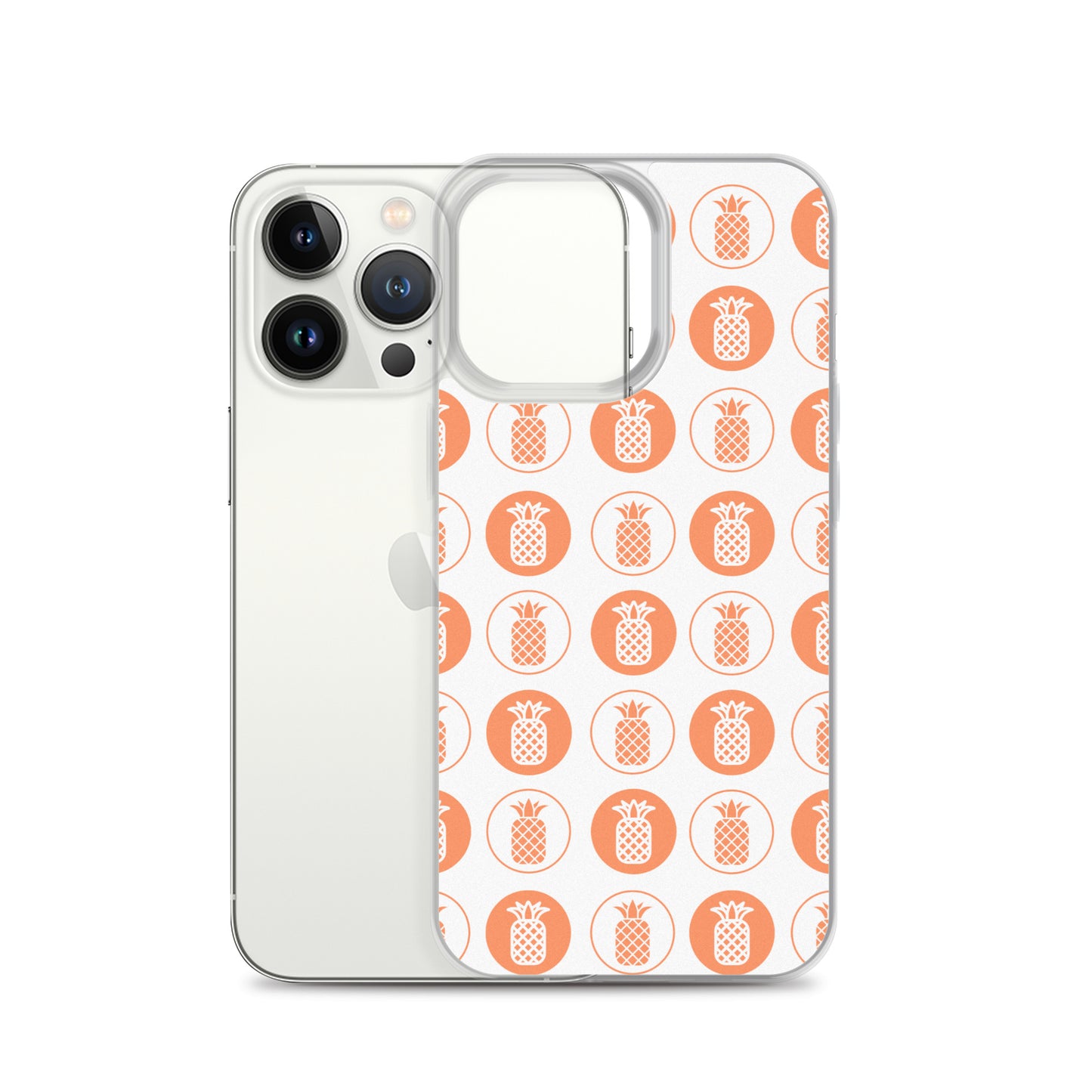 Clear Case for iPhone® Pineapple Repeat Orange on White