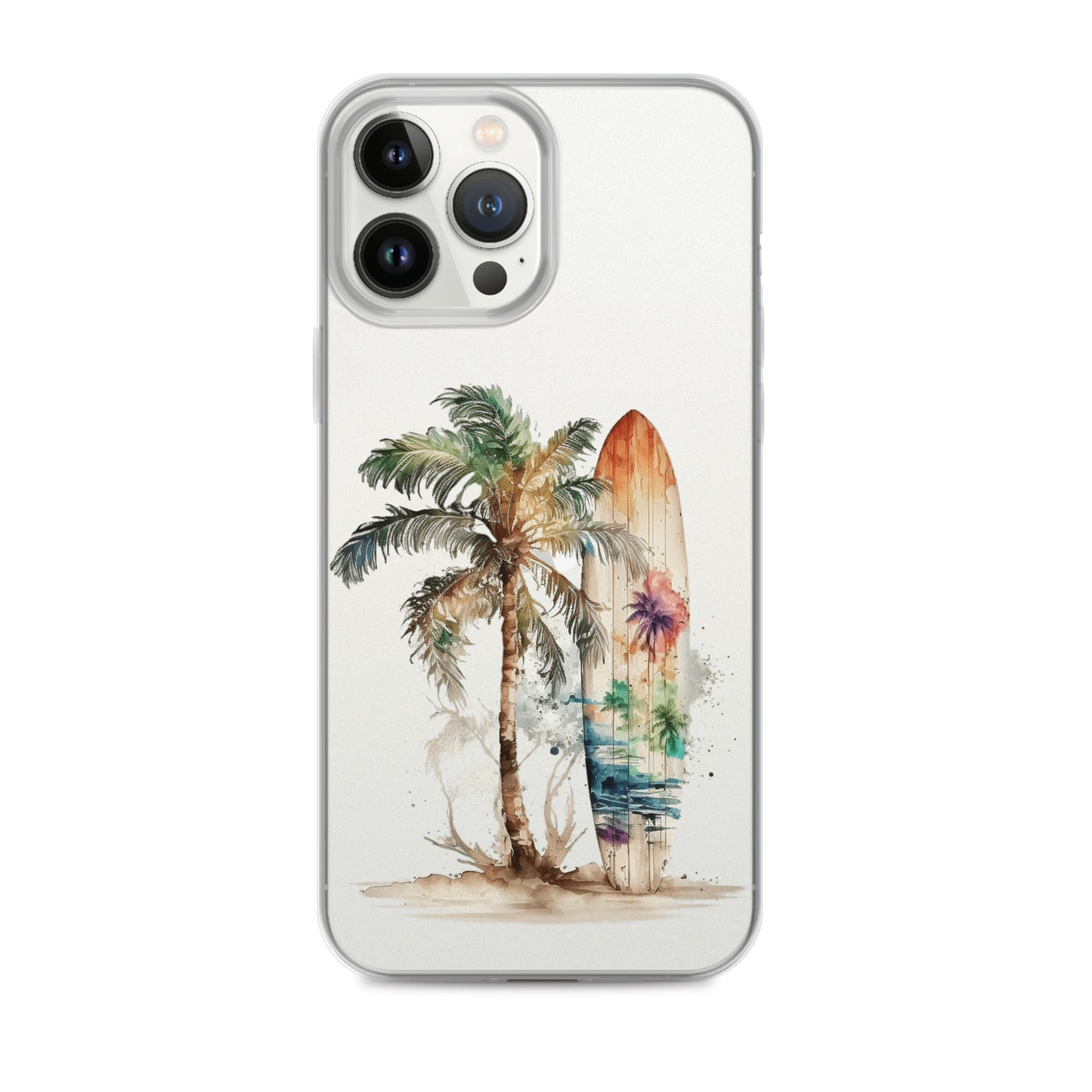 Clear Case for iPhone® Palm Tree & Surf Board