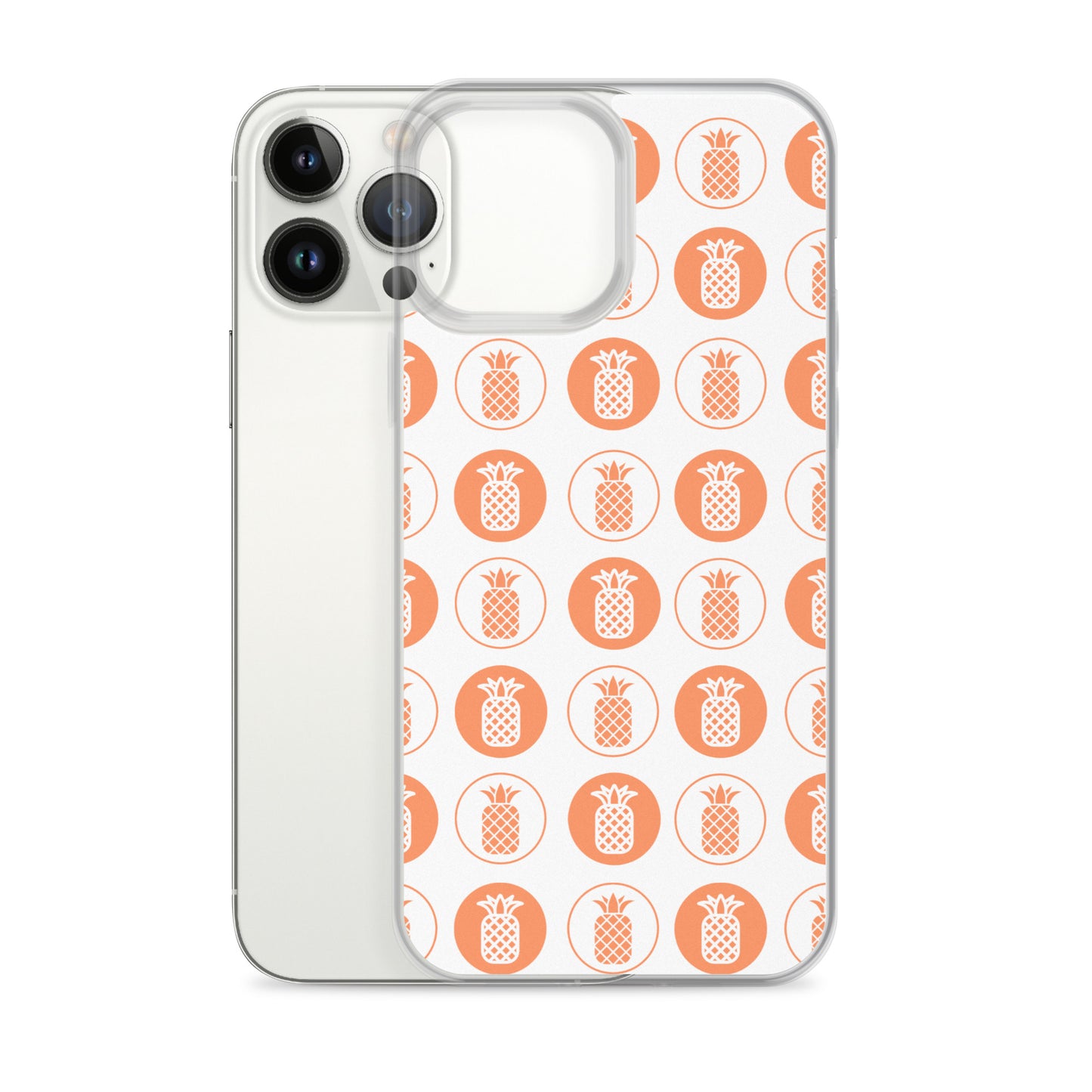 Clear Case for iPhone® Pineapple Repeat Orange on White