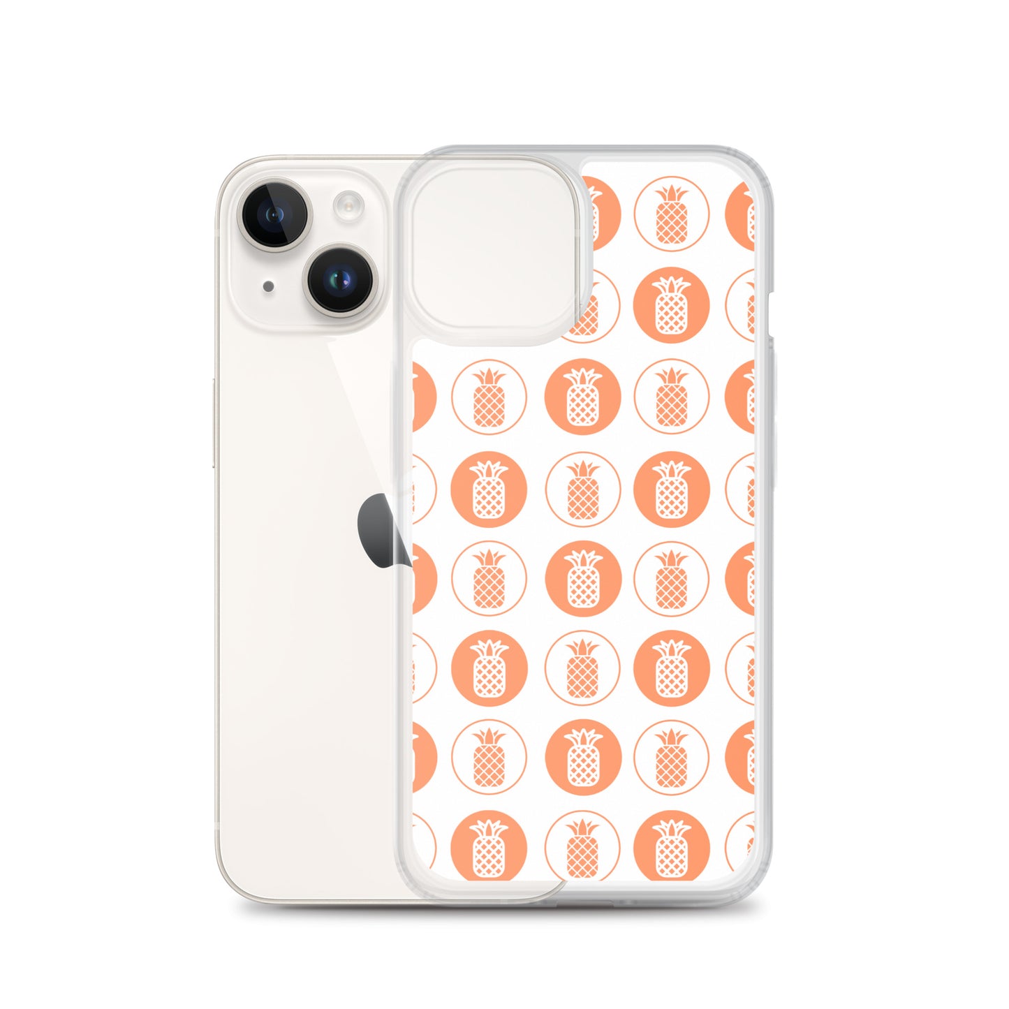 Clear Case for iPhone® Pineapple Repeat Orange on White