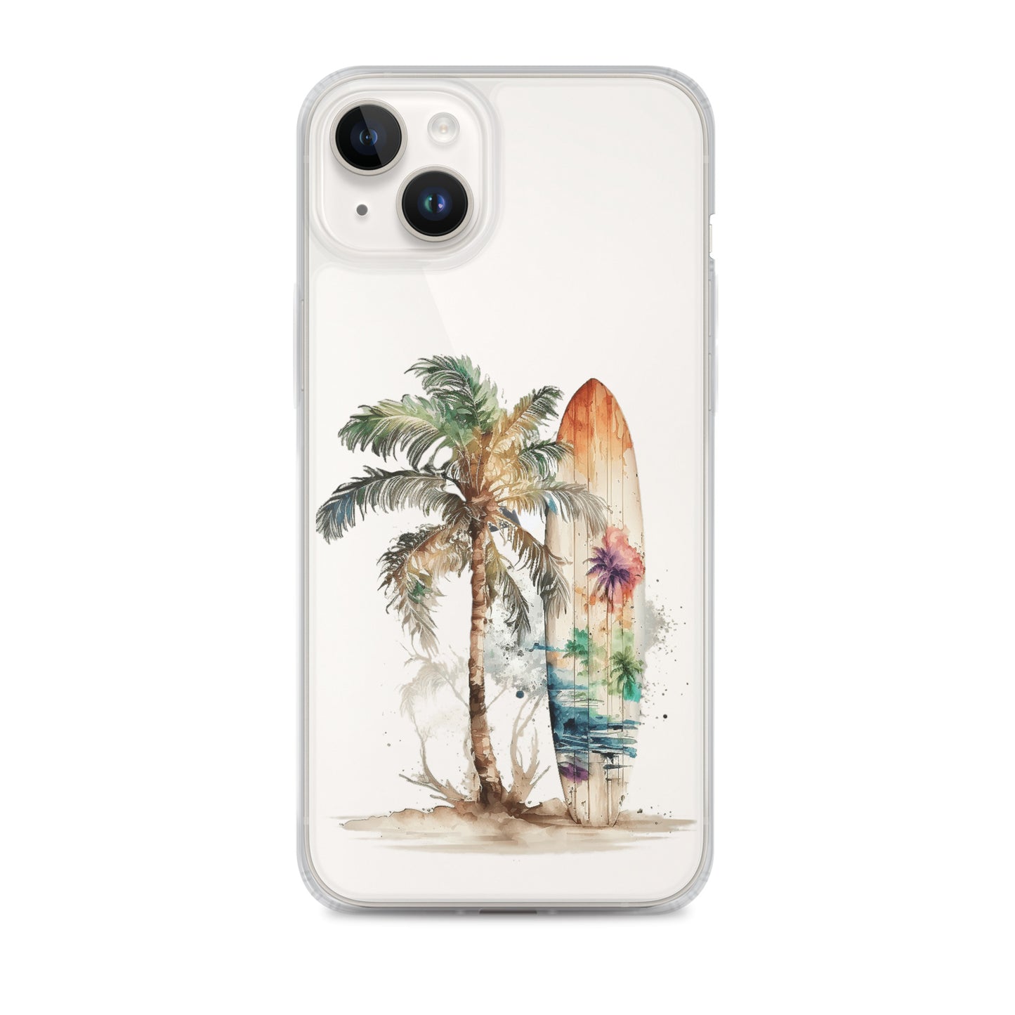 Clear Case for iPhone® Palm Tree & Surf Board