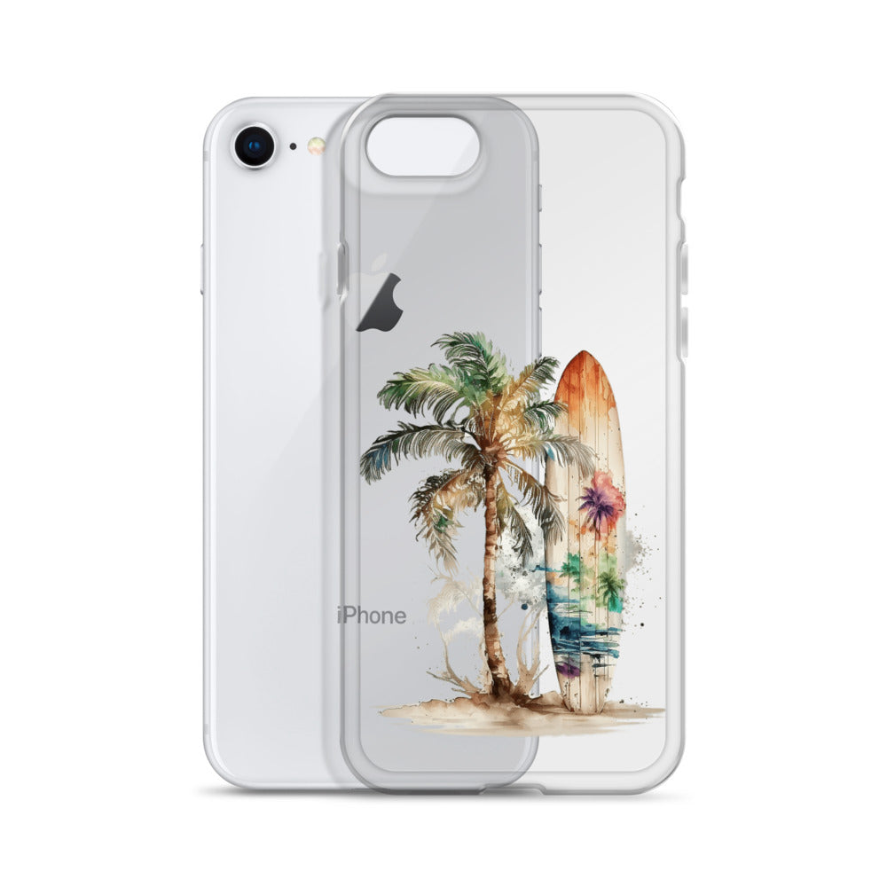 Clear Case for iPhone® Palm Tree & Surf Board