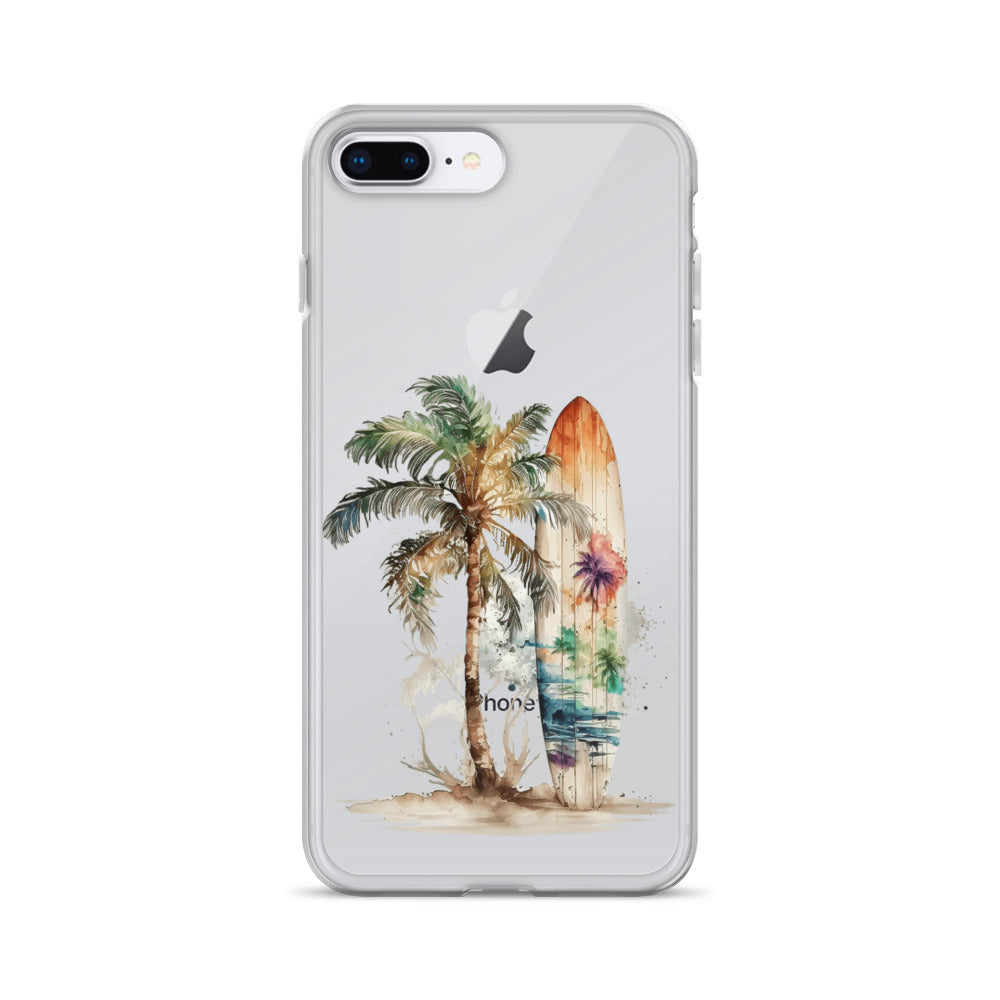 Clear Case for iPhone® Palm Tree & Surf Board