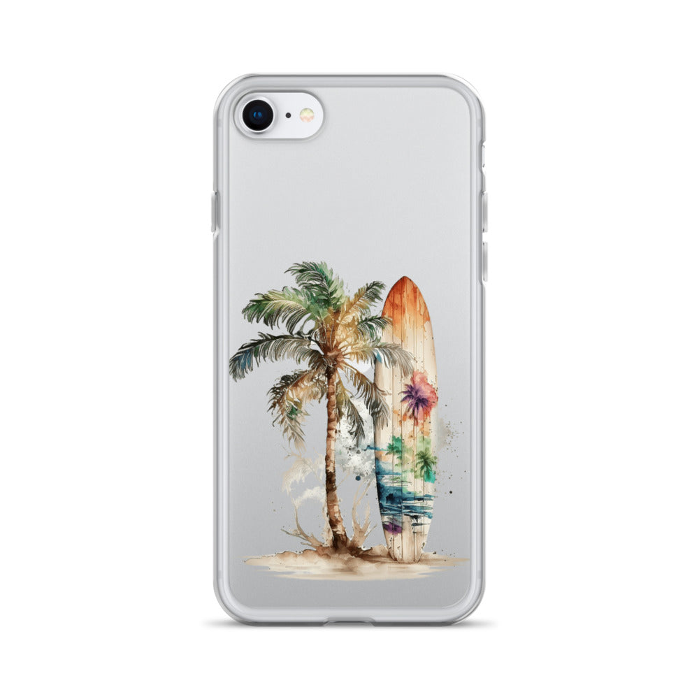 Clear Case for iPhone® Palm Tree & Surf Board