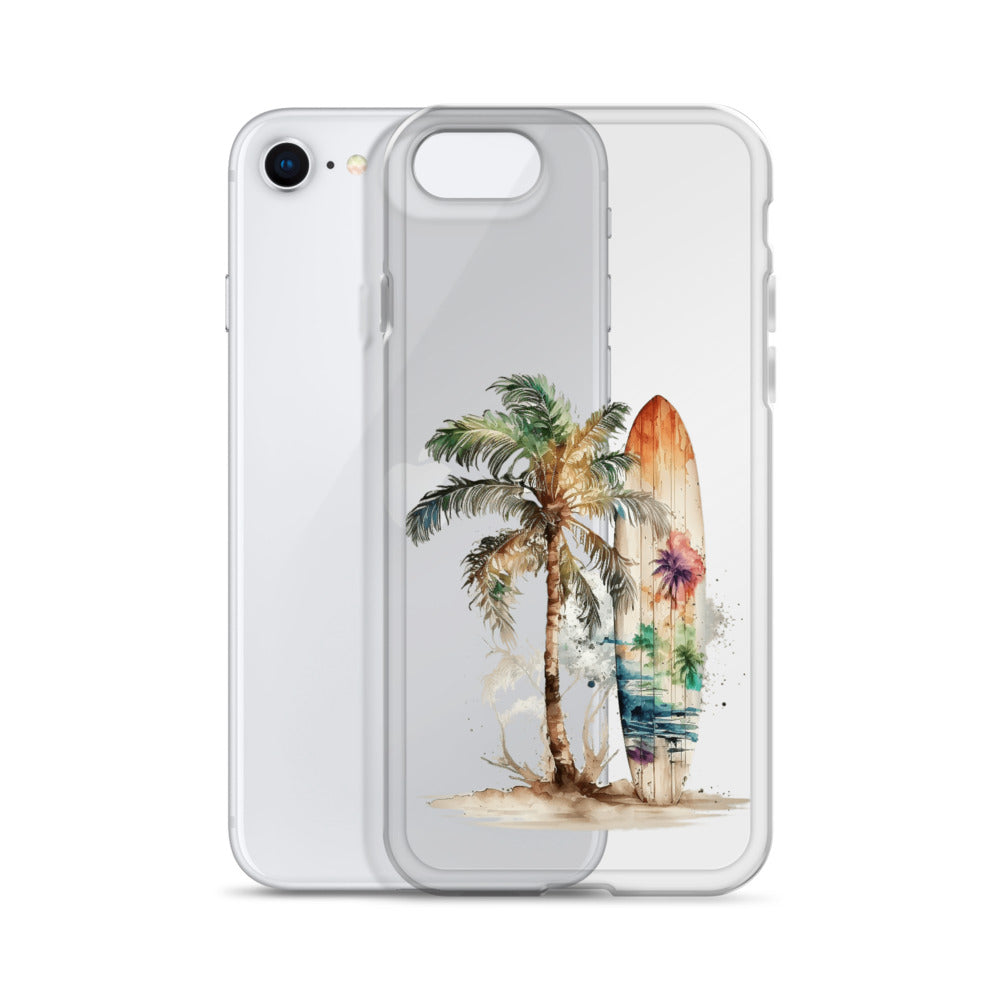 Clear Case for iPhone® Palm Tree & Surf Board