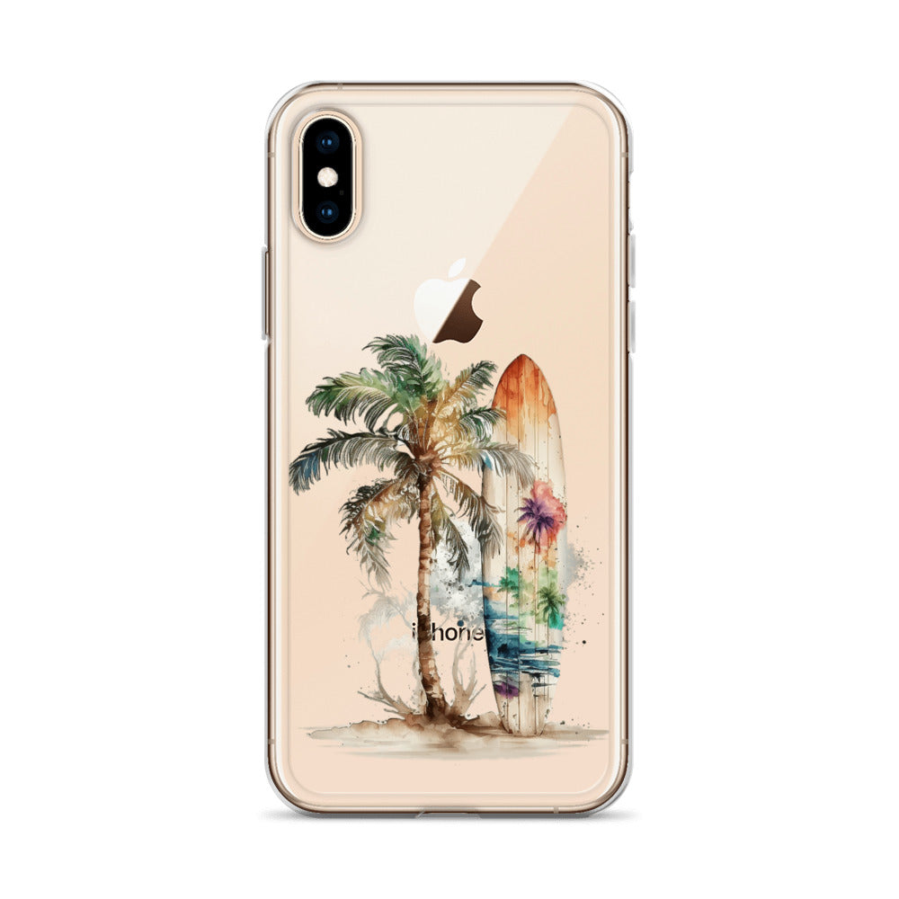 Clear Case for iPhone® Palm Tree & Surf Board