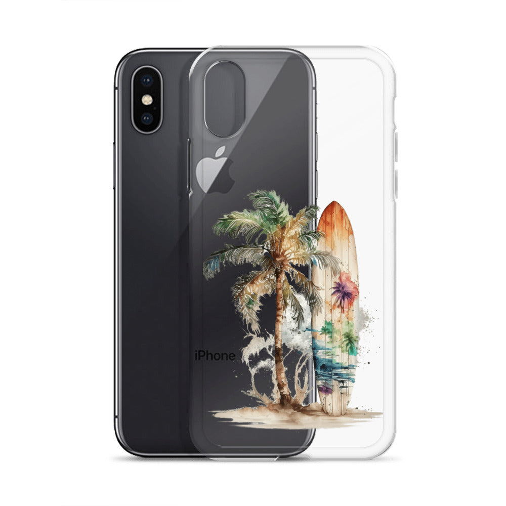 Clear Case for iPhone® Palm Tree & Surf Board