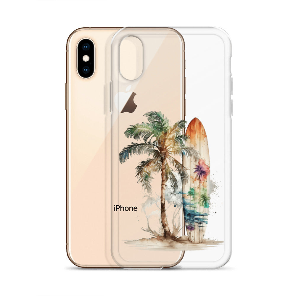 Clear Case for iPhone® Palm Tree & Surf Board