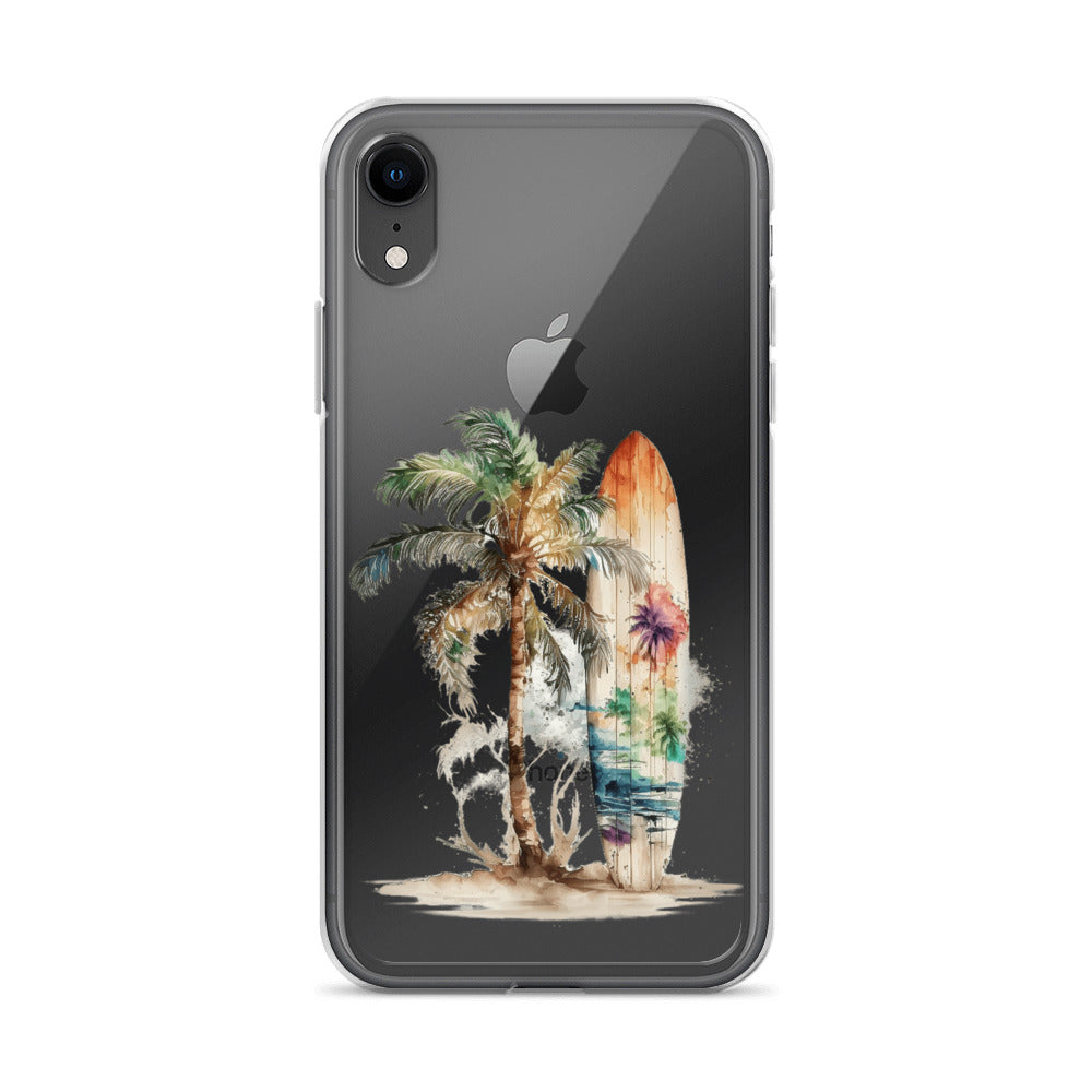 Clear Case for iPhone® Palm Tree & Surf Board