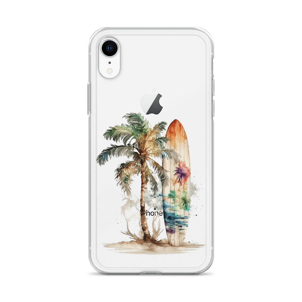 Clear Case for iPhone® Palm Tree & Surf Board