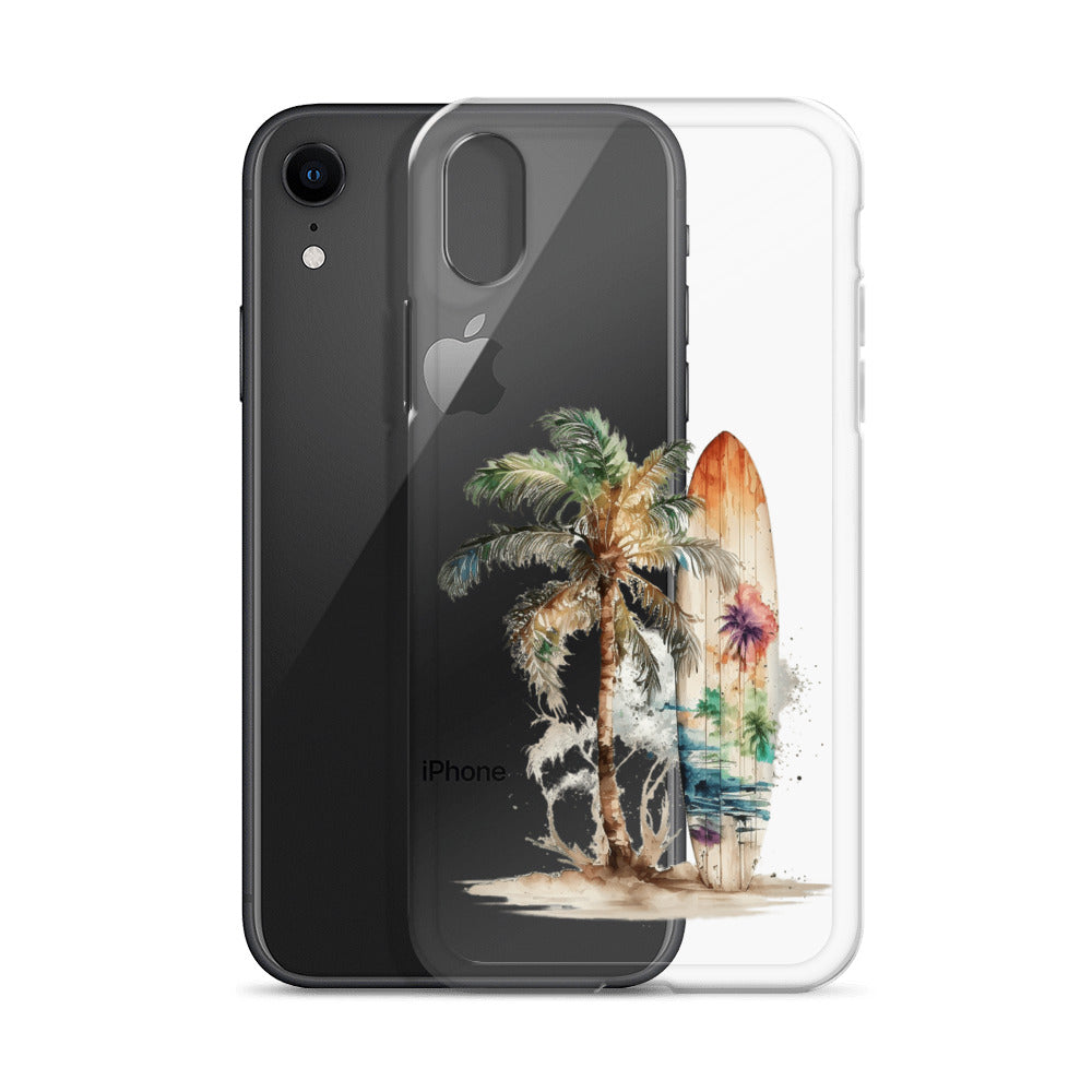 Clear Case for iPhone® Palm Tree & Surf Board