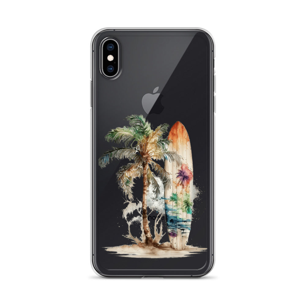 Clear Case for iPhone® Palm Tree & Surf Board