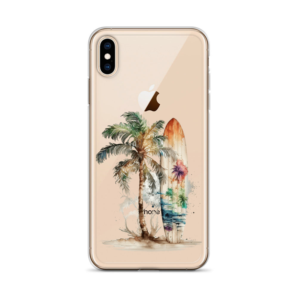 Clear Case for iPhone® Palm Tree & Surf Board