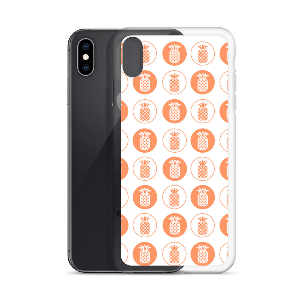 Clear Case for iPhone® Pineapple Repeat Orange on White