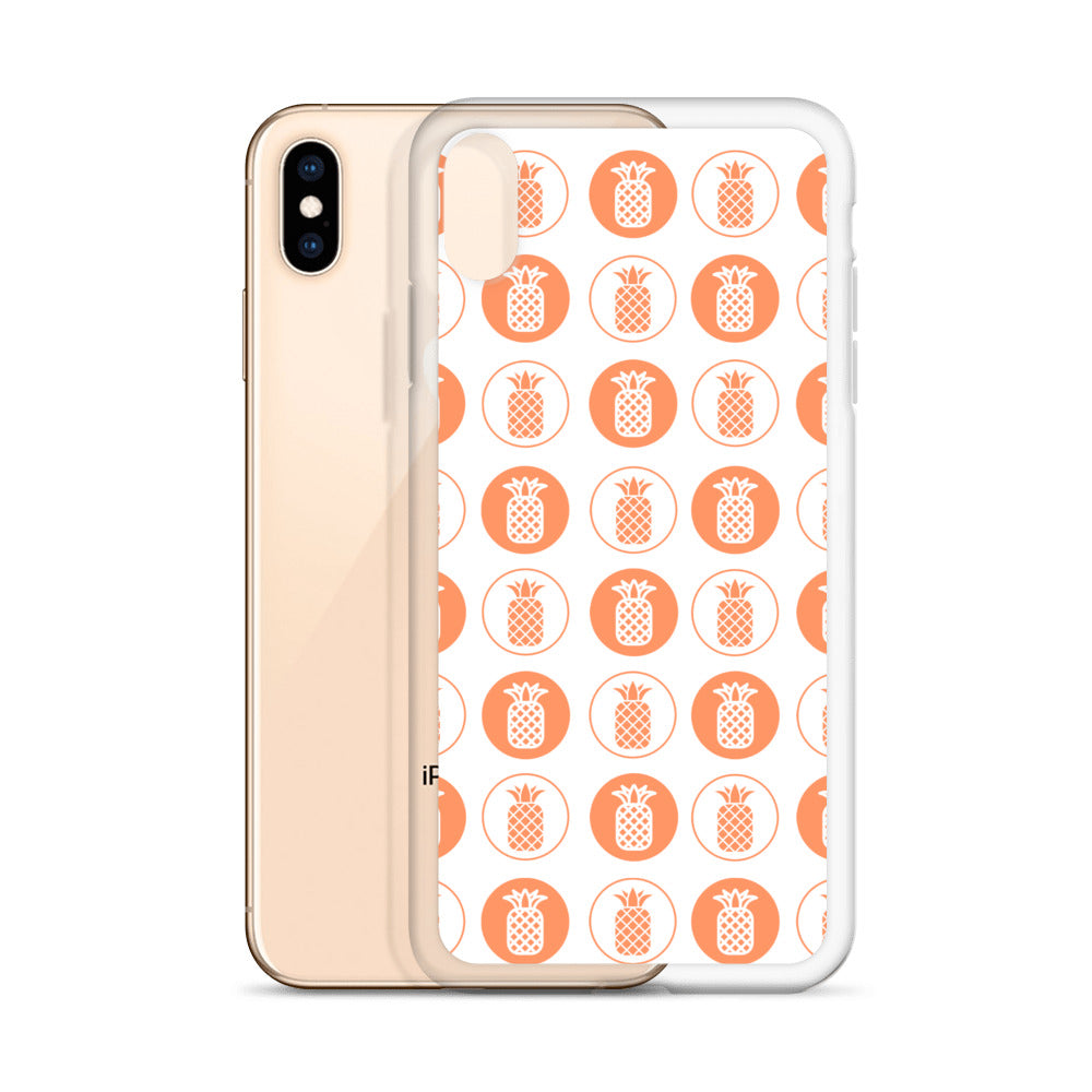 Clear Case for iPhone® Pineapple Repeat Orange on White