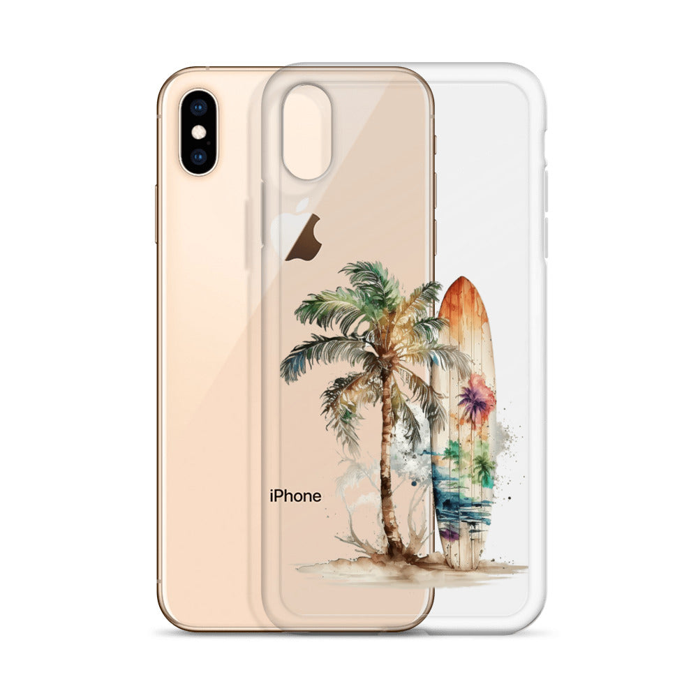 Clear Case for iPhone® Palm Tree & Surf Board