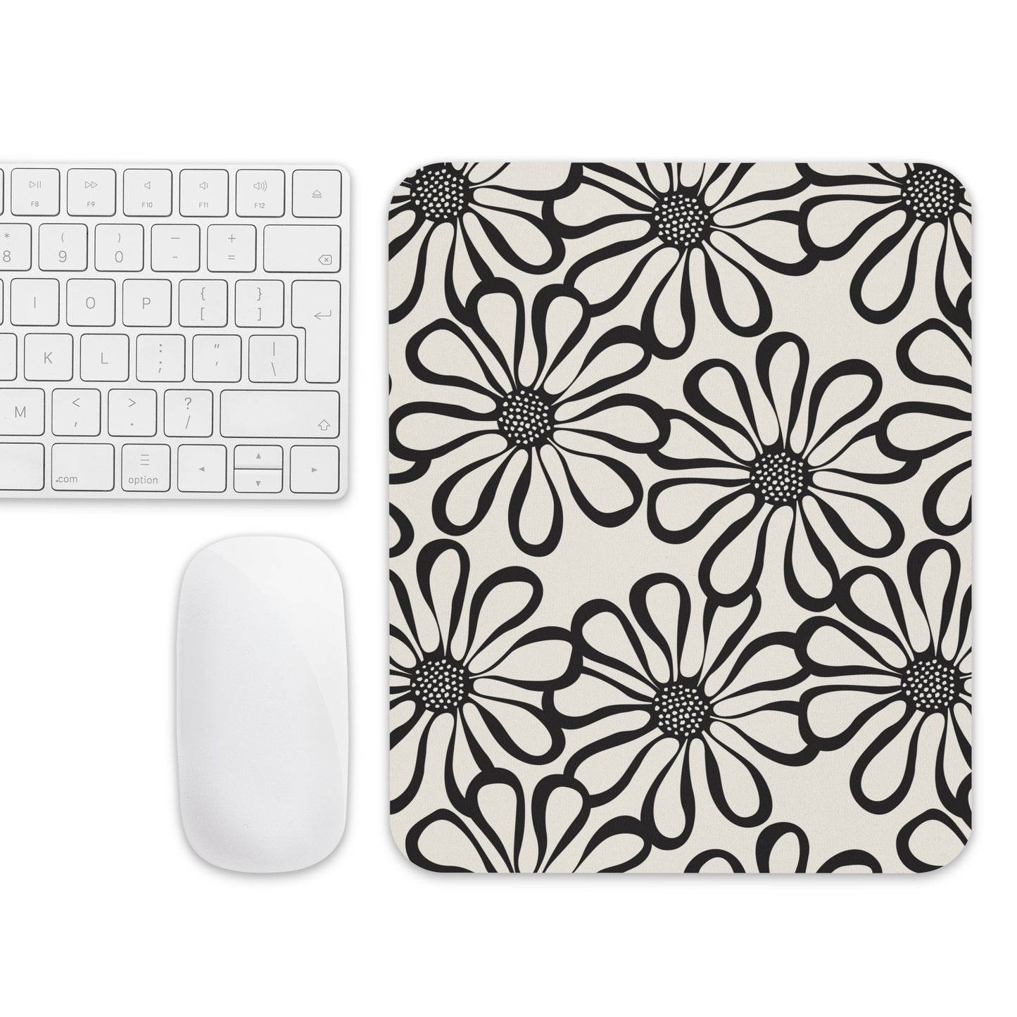 Mouse pad Retro Flowers Black & White