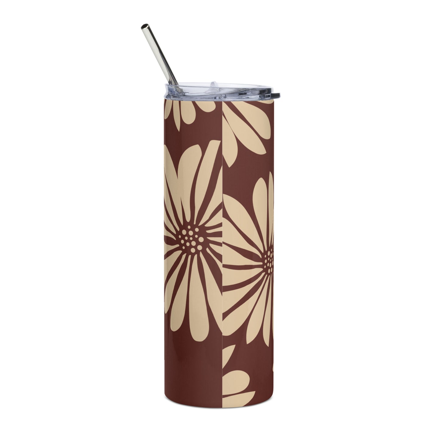 Stainless steel tumbler Flower Brown