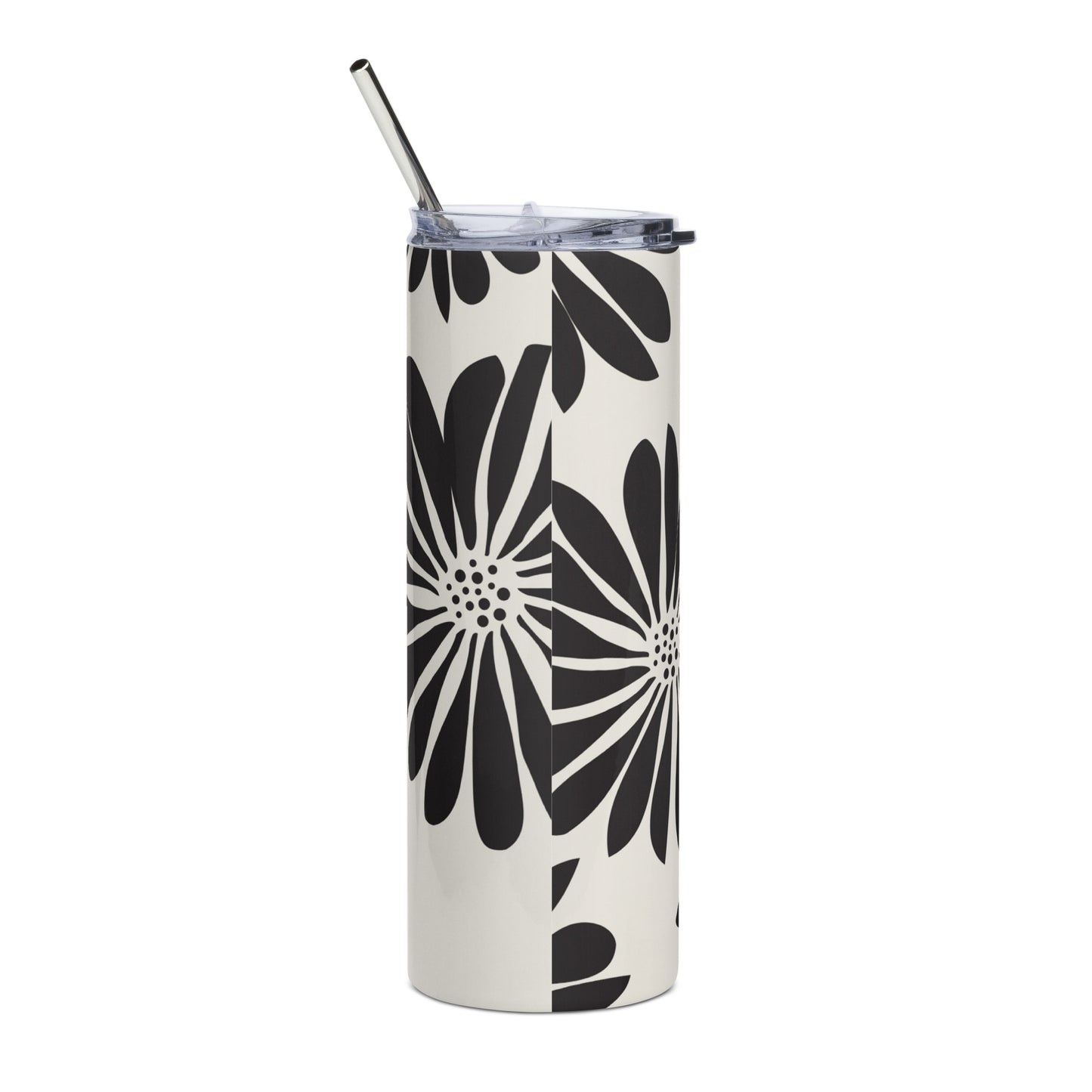 Stainless steel tumbler Flowers Black