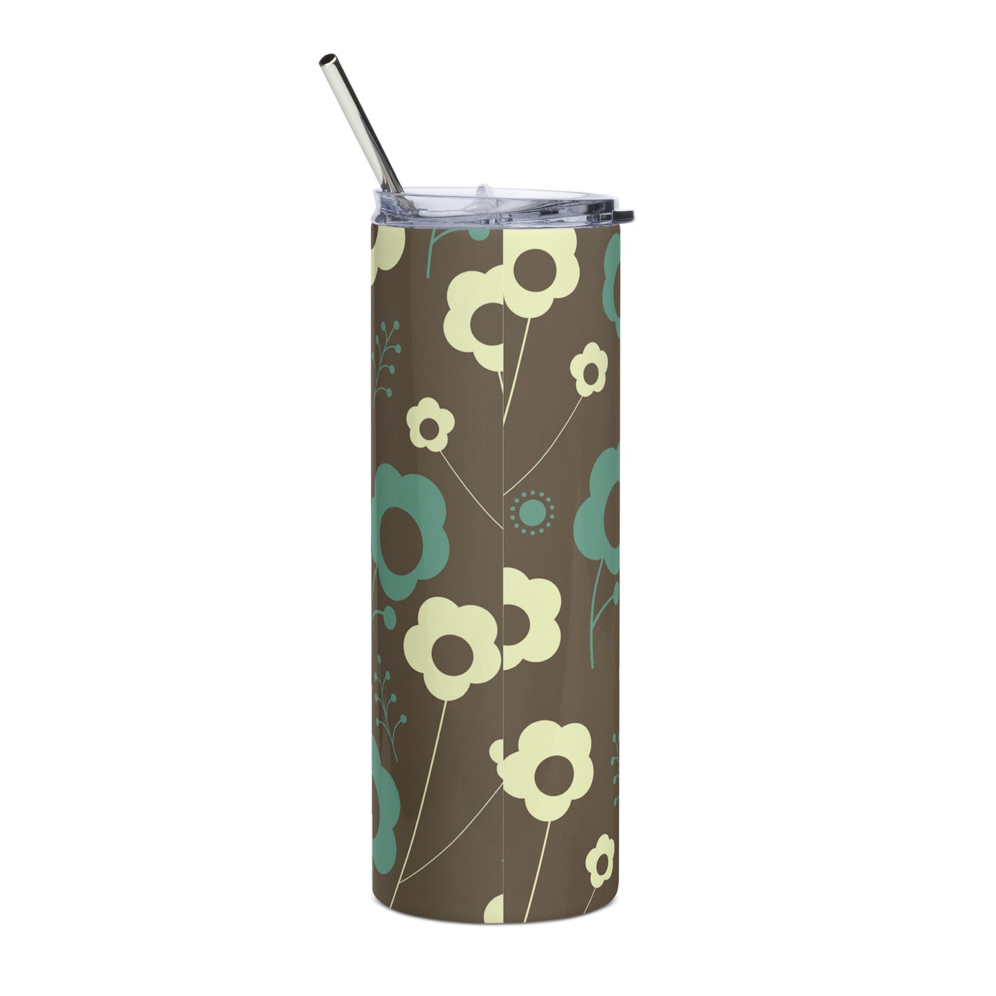 Stainless steel tumbler Retro Flowers Brown/Teal