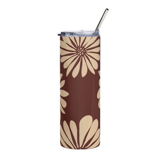 Stainless steel tumbler Flower Brown