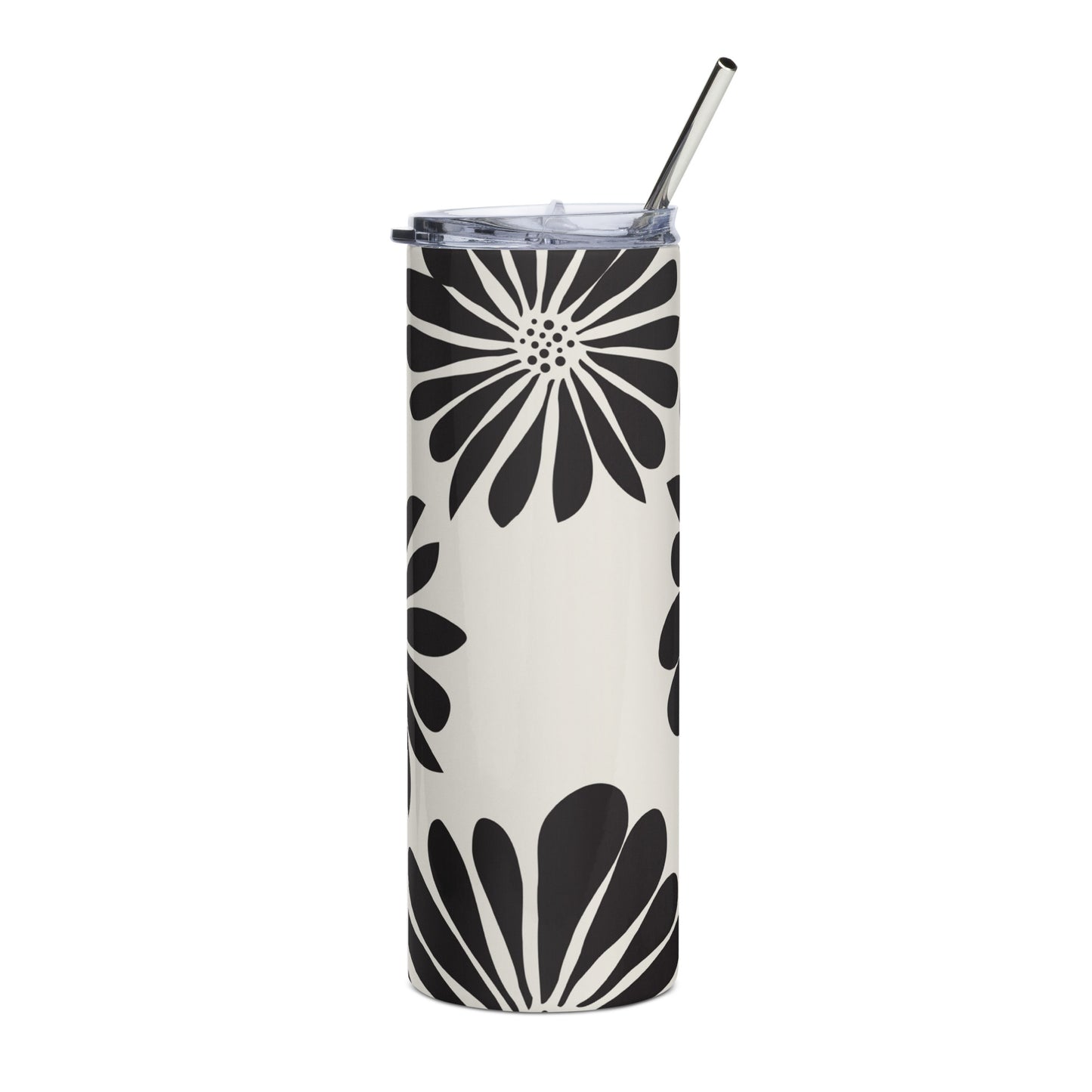 Stainless steel tumbler Flowers Black