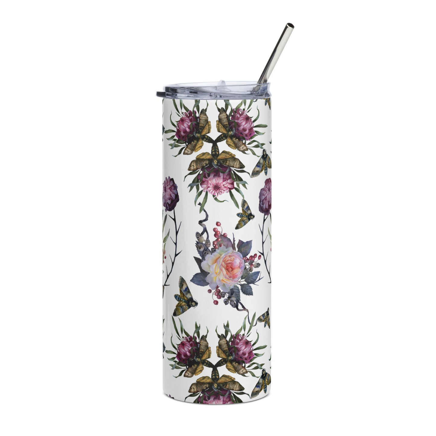 Stainless steel tumbler Flowers and Skulls