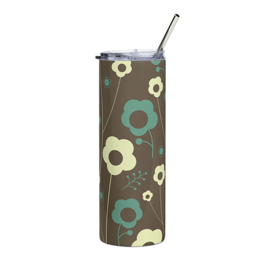 Stainless steel tumbler Retro Flowers Brown/Teal