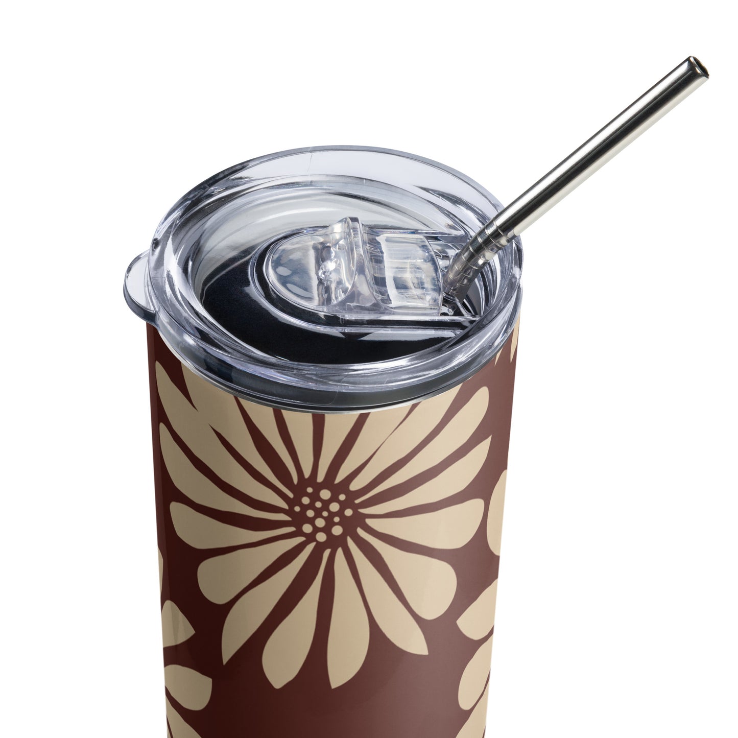 Stainless steel tumbler Flower Brown