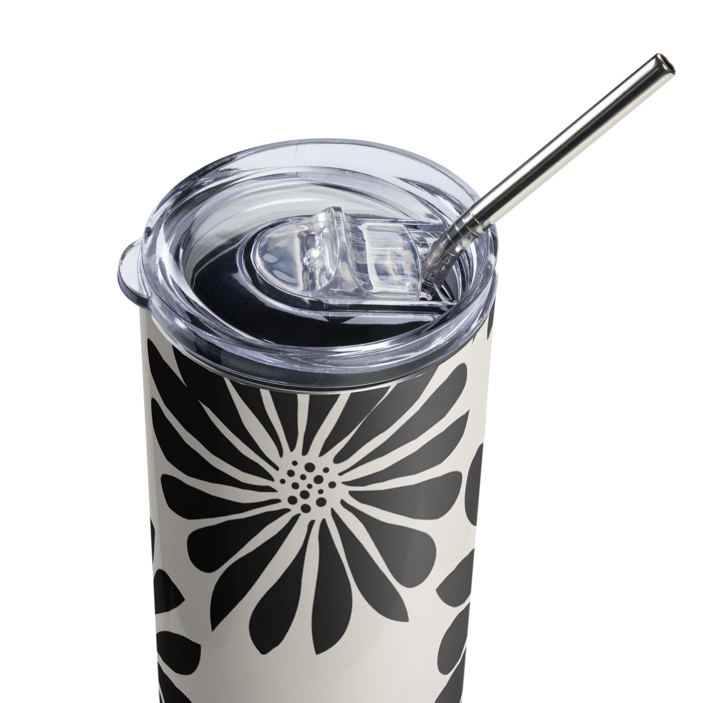 Stainless steel tumbler Flowers Black