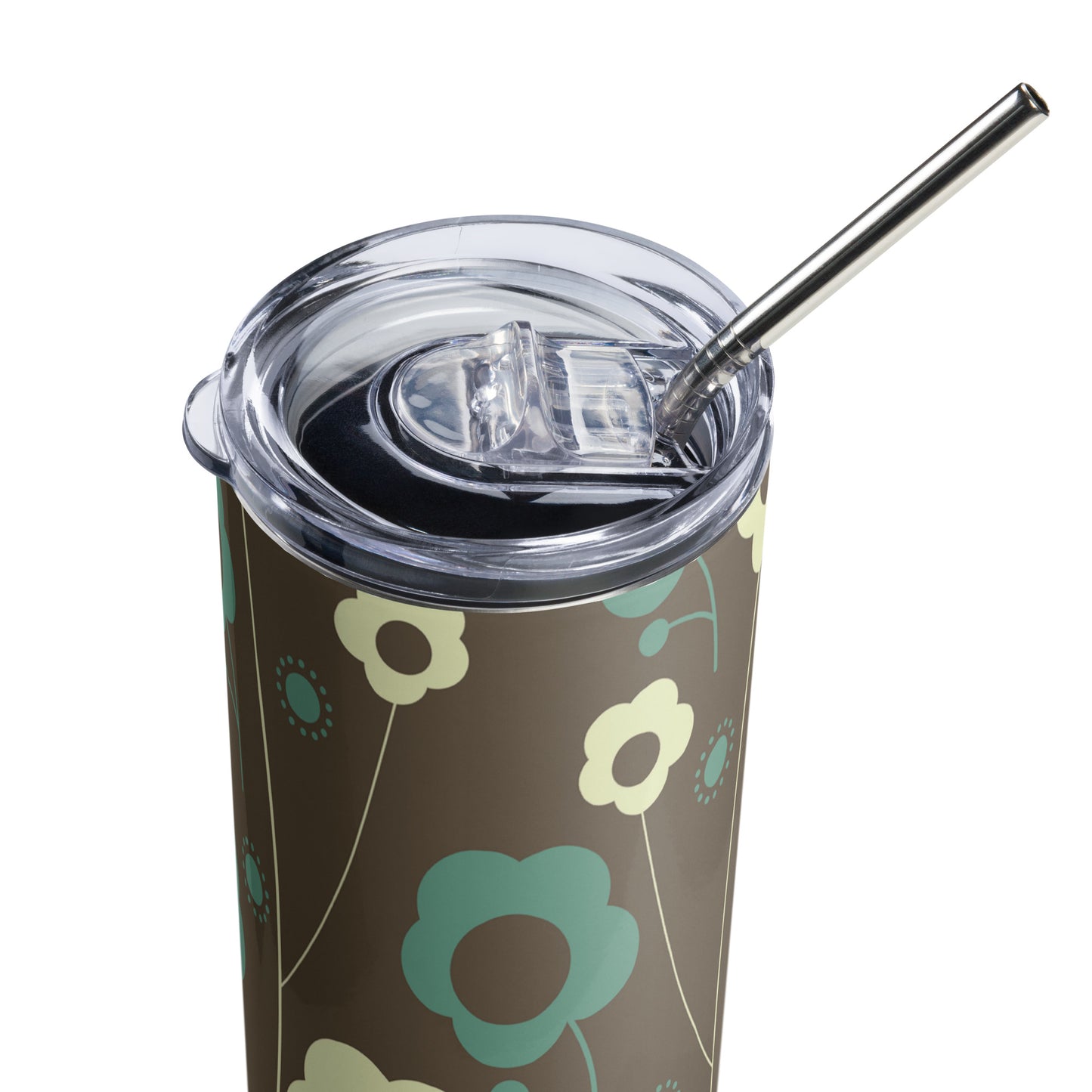 Stainless steel tumbler Retro Flowers Brown/Teal