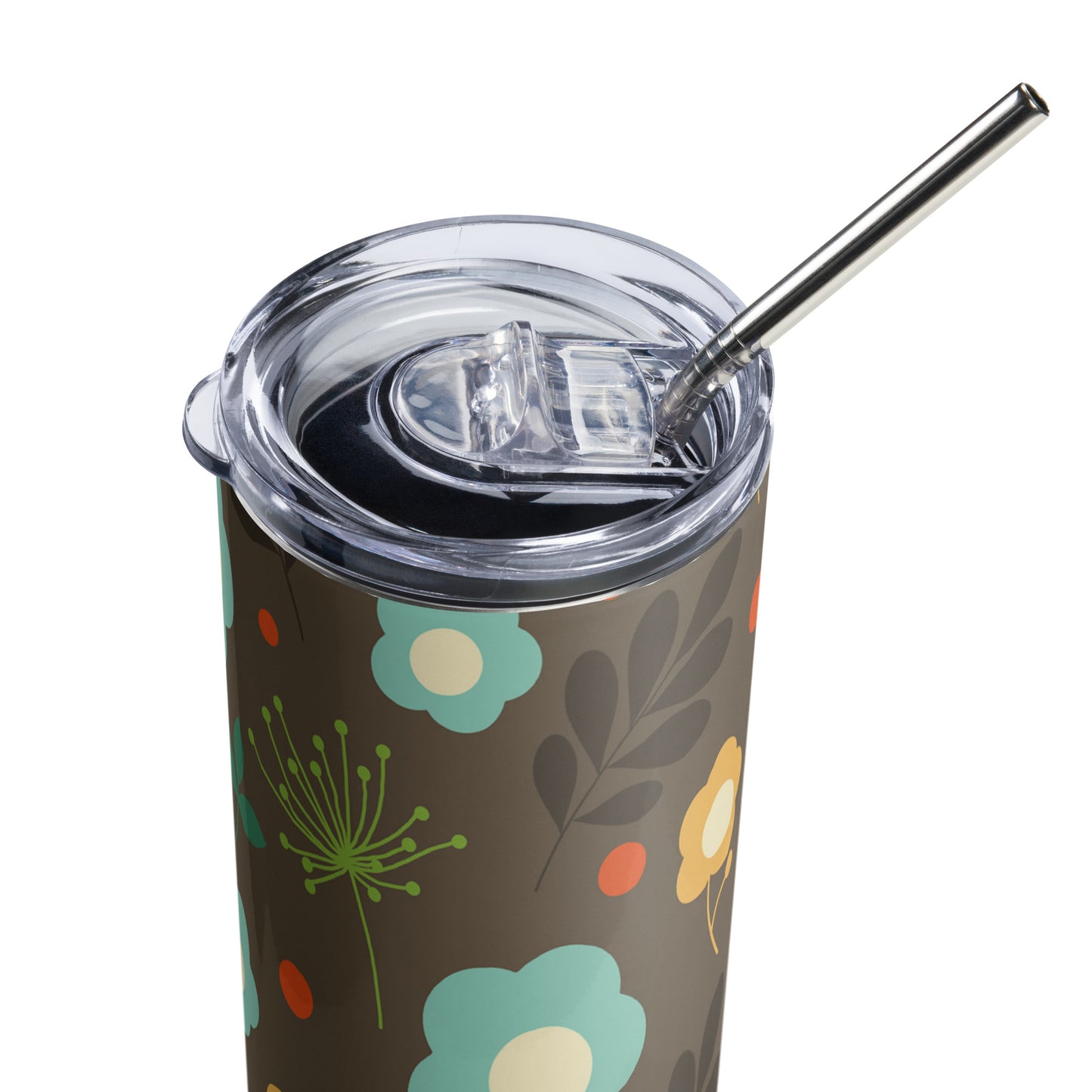 Stainless steel tumbler Retro Flowers Brown Orange Teal