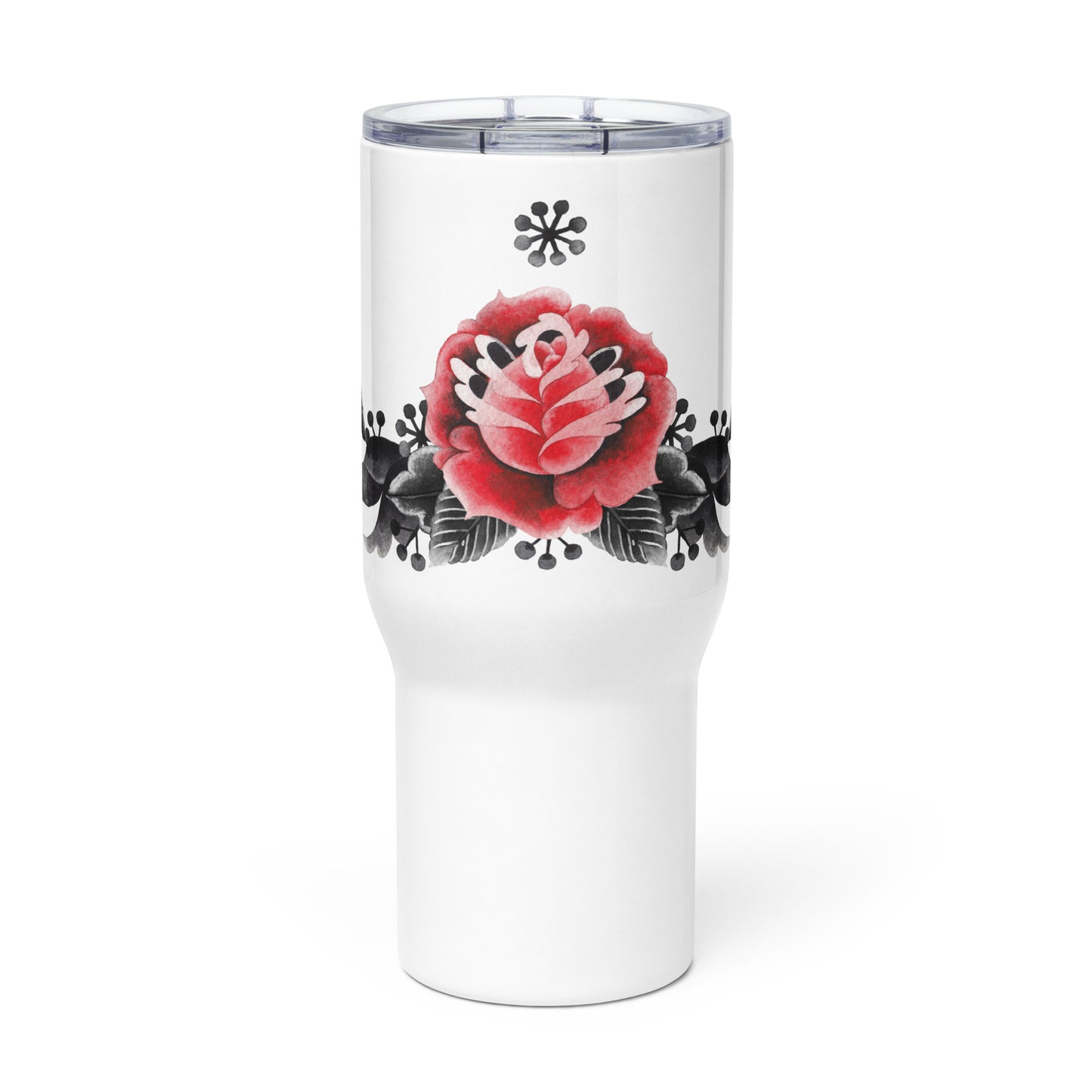 Travel mug with a handle Red & Black Flower